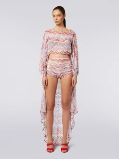 Crochet long-sleeved top with lurex