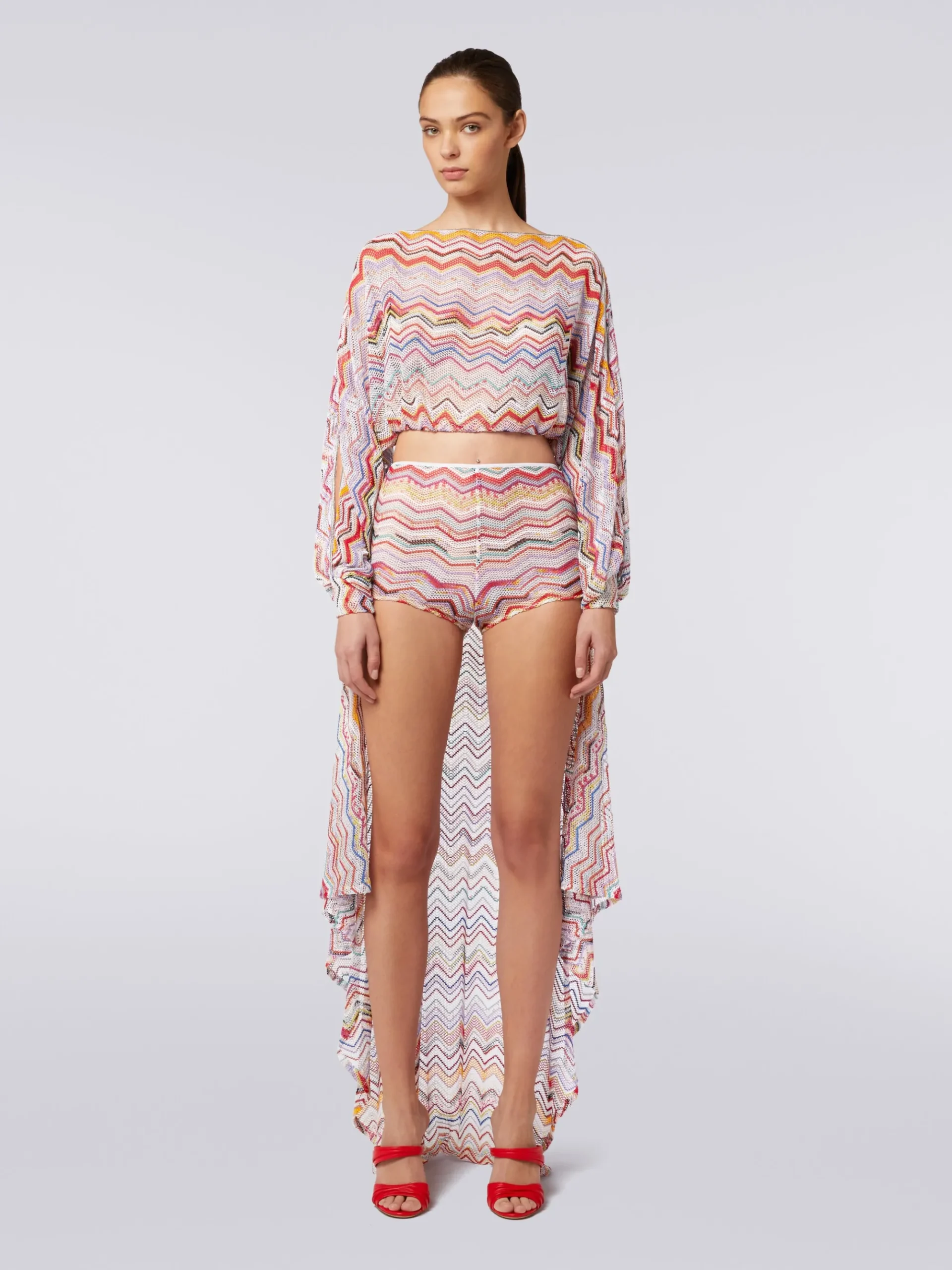 Crochet long-sleeved top with lurex