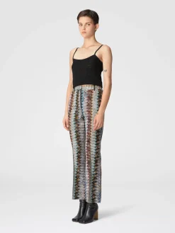 Cropped trousers with lamé slub zigzag motif