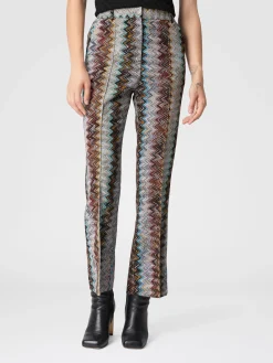 Cropped trousers with lamé slub zigzag motif