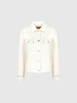 Denim jacket with zigzag greek inserts