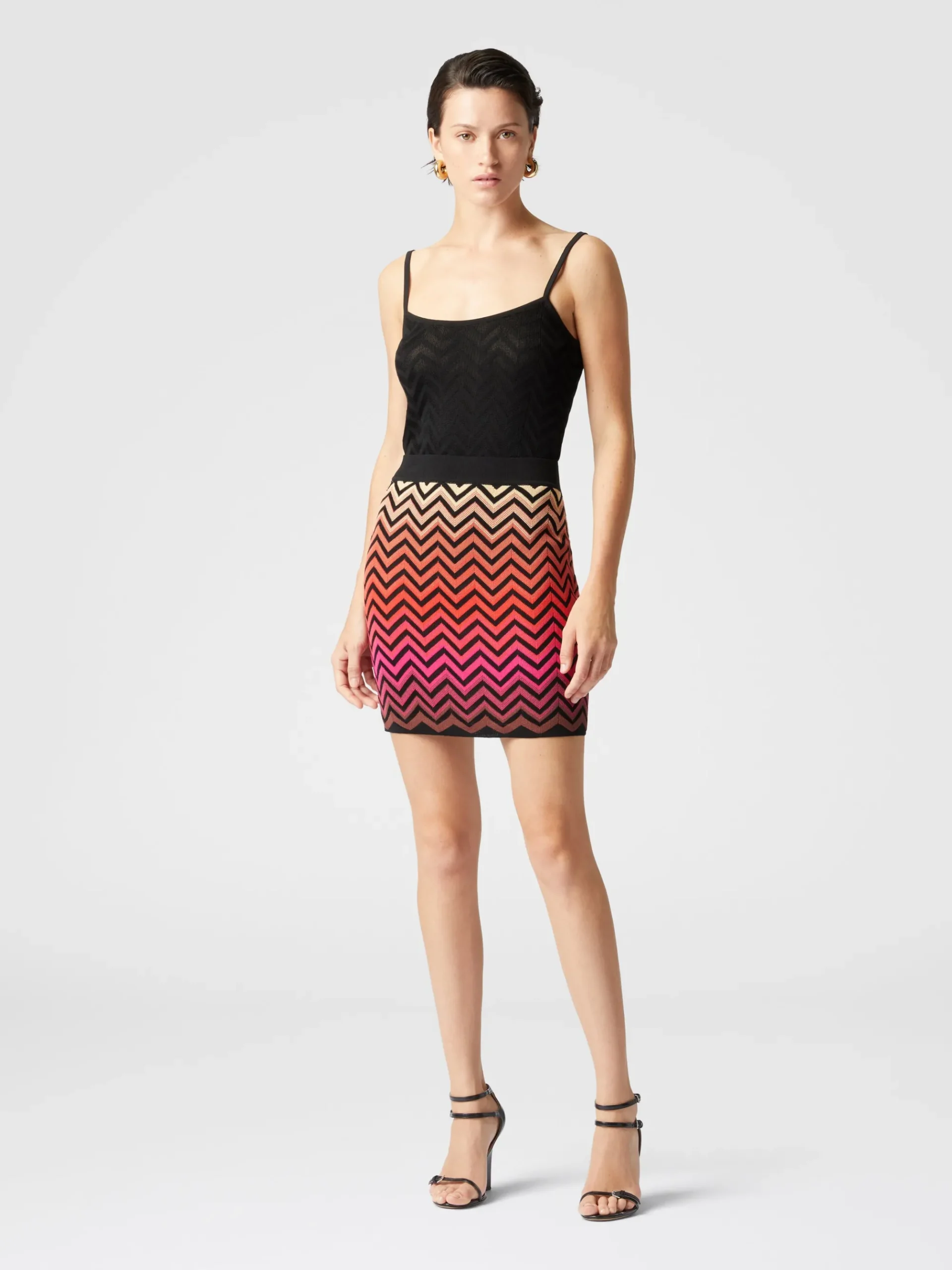 Dégradé chevron cotton and viscose miniskirt