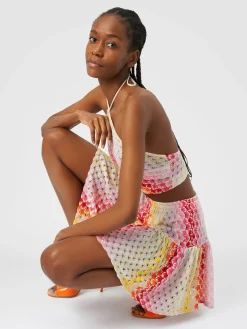 Dégradé lace-effect flounced miniskirt
