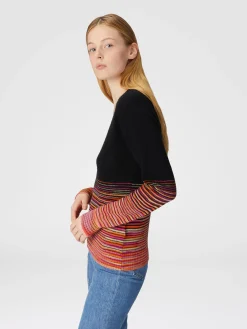 Dégradé slub cashmere sweater with V-neck