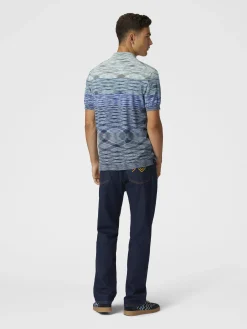 Dégradé slub cotton knit polo shirt
