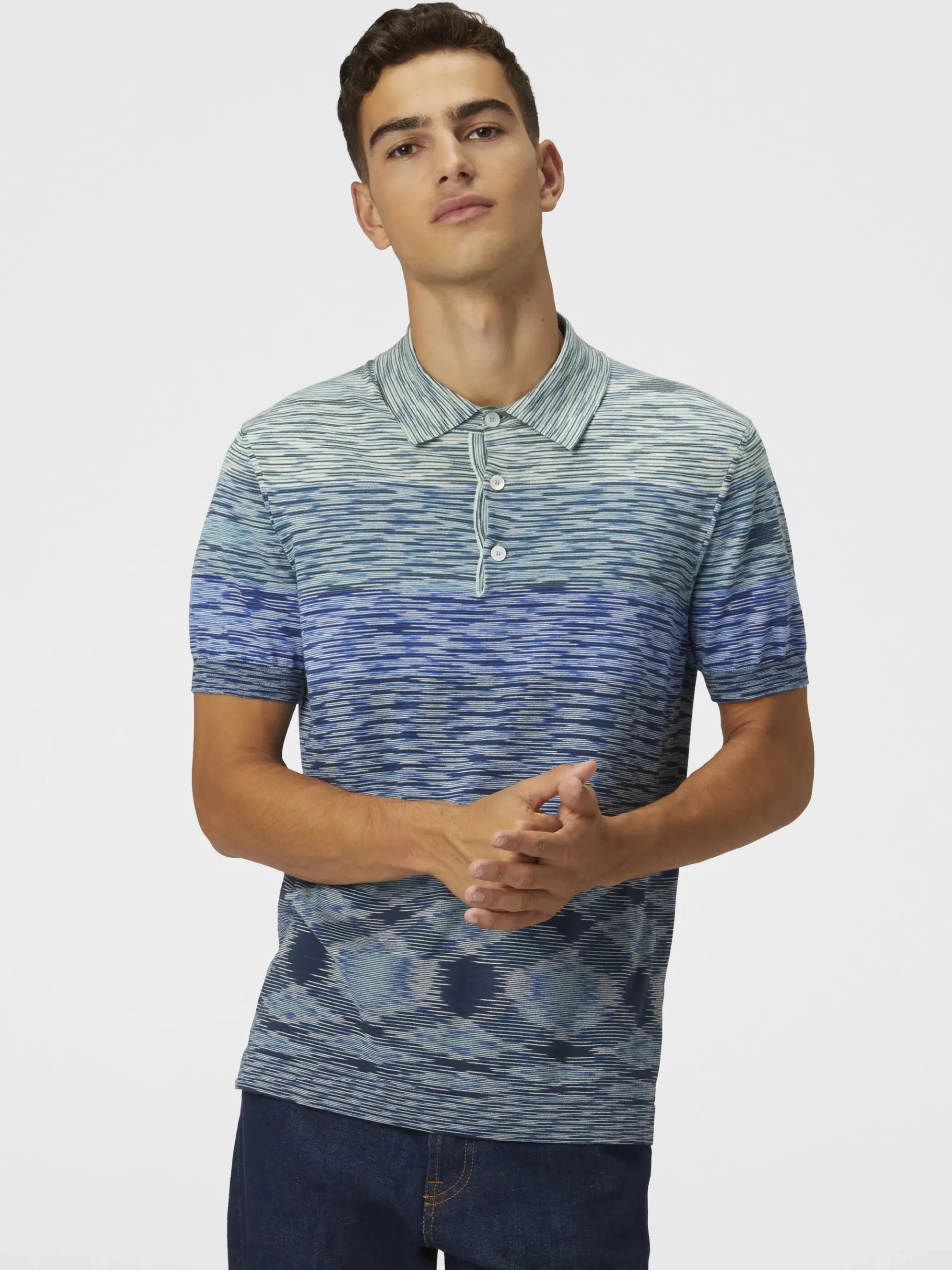 Dégradé slub cotton knit polo shirt