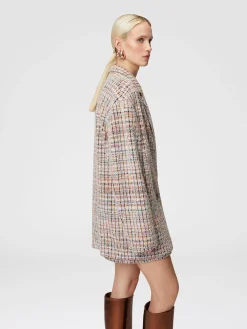 Double-breasted bouclé checkered blazer with sequins