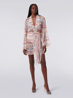 Dressing gown cover up in zigzag crochet with lurex