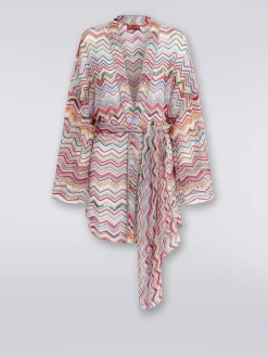 Dressing gown cover up in zigzag crochet with lurex