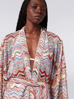 Dressing gown cover up in zigzag crochet with lurex