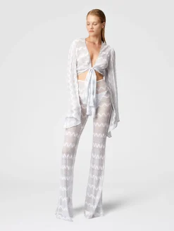 Flare cover-up trousers in zig zag lamé viscose