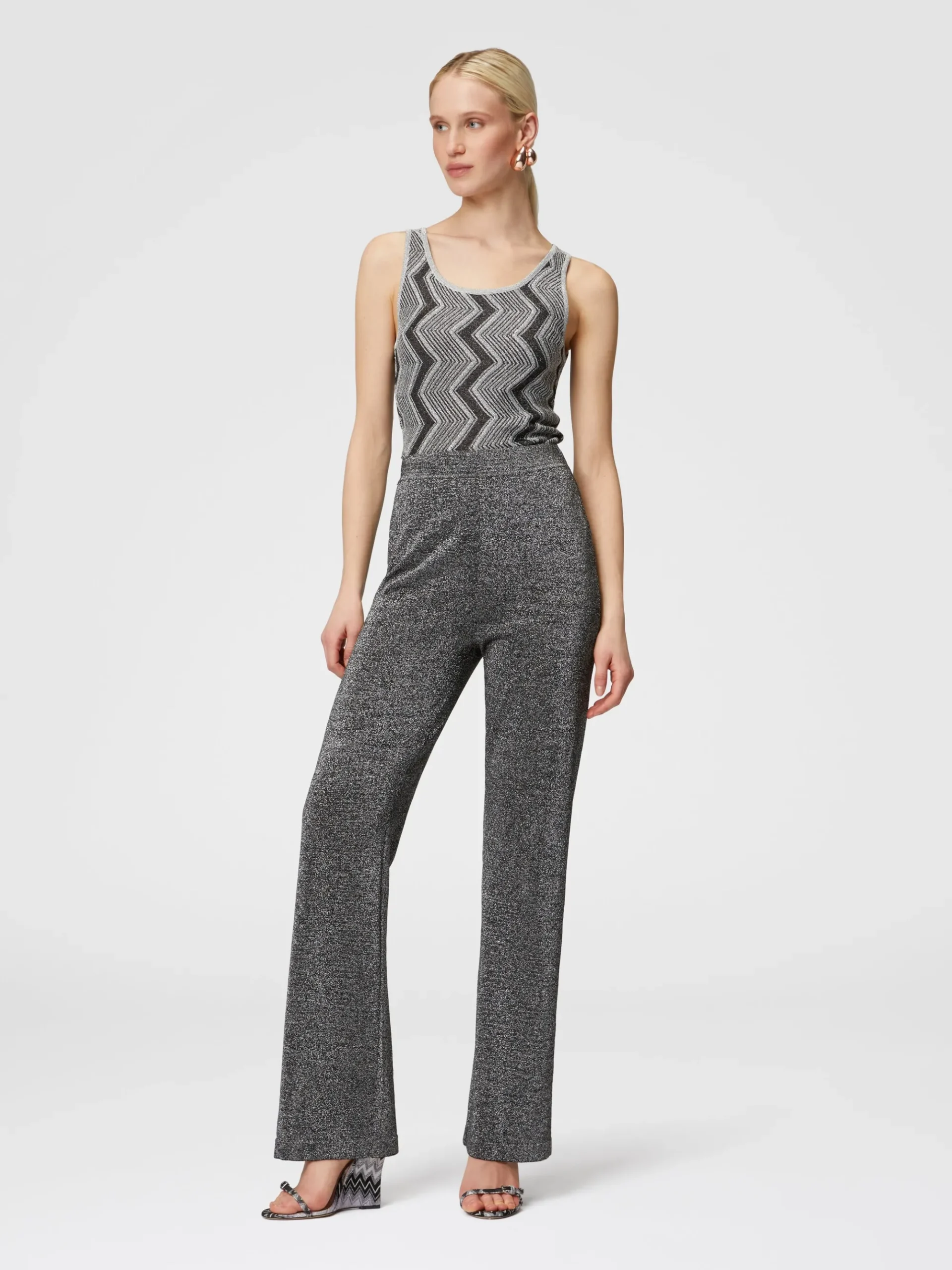 Flare trousers in glitter-effect viscose