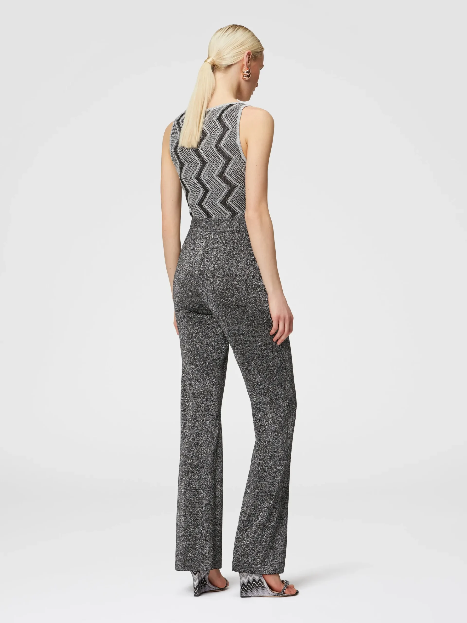 Flare trousers in glitter-effect viscose