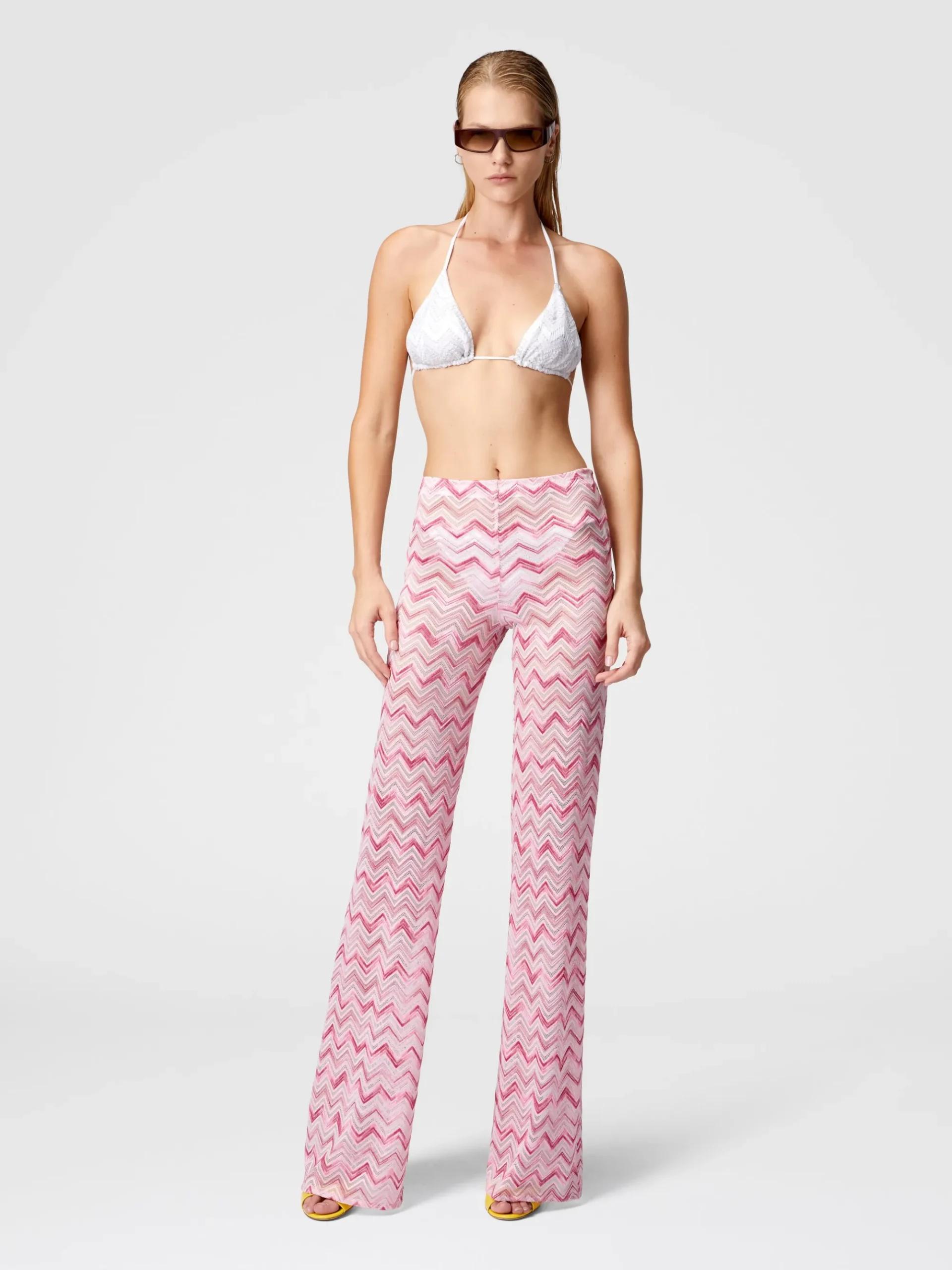 Flare trousers in slub zigzag viscose blend