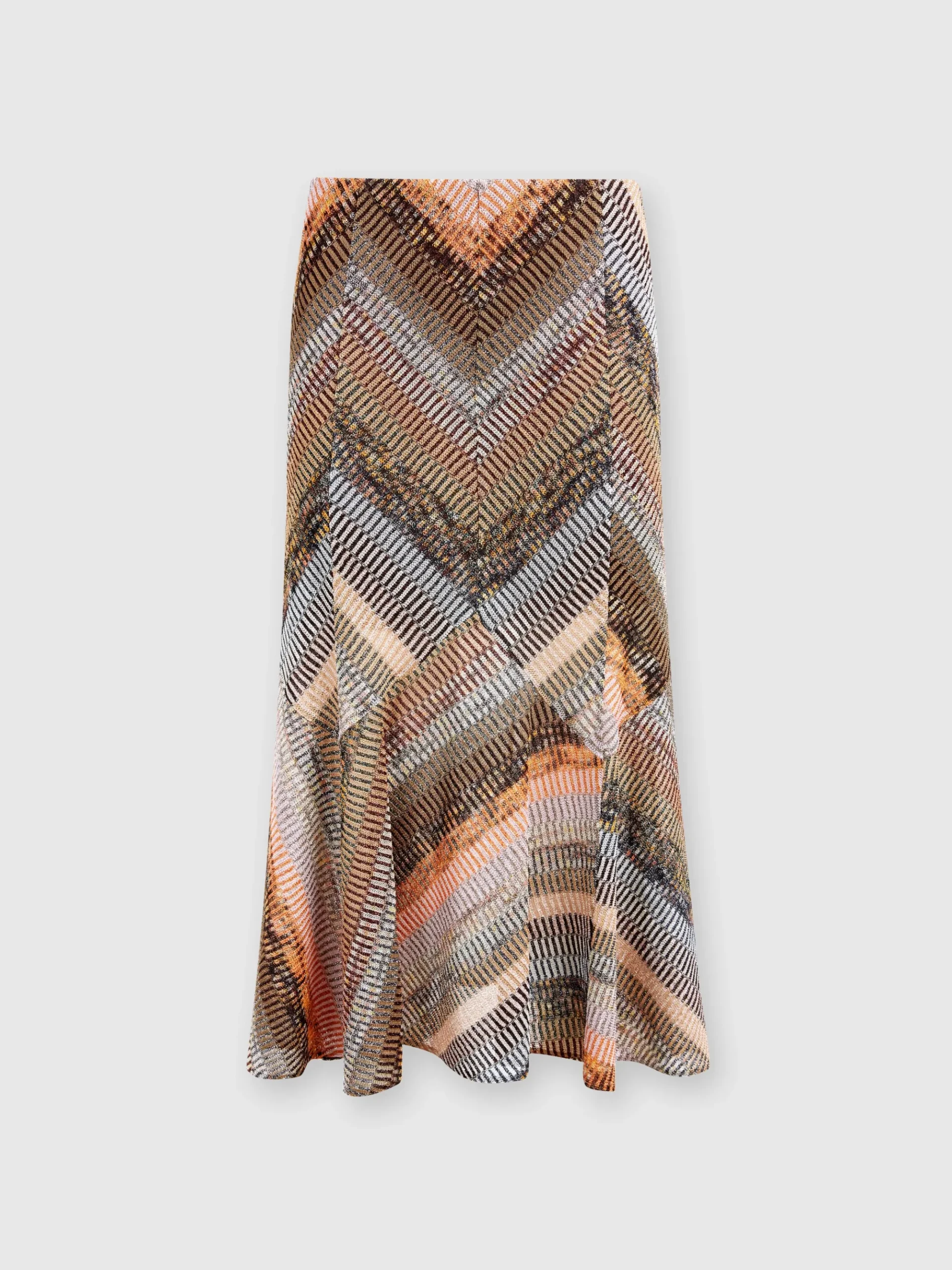 Flared lamé midi skirt with patchwork effect