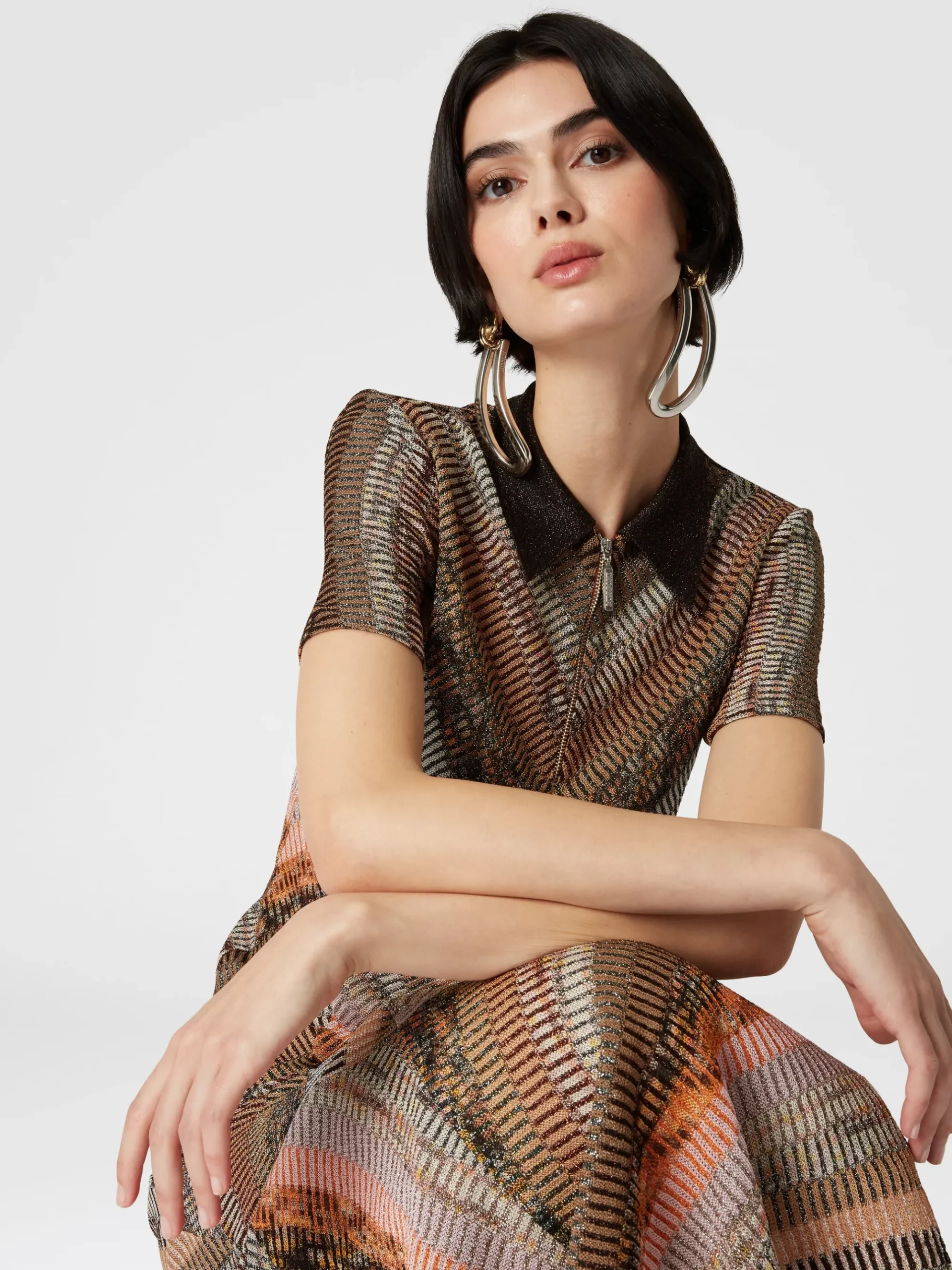 Flared lamé midi skirt with patchwork effect