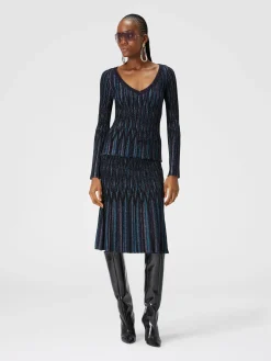 Flared midi skirt with lamé diamond motif