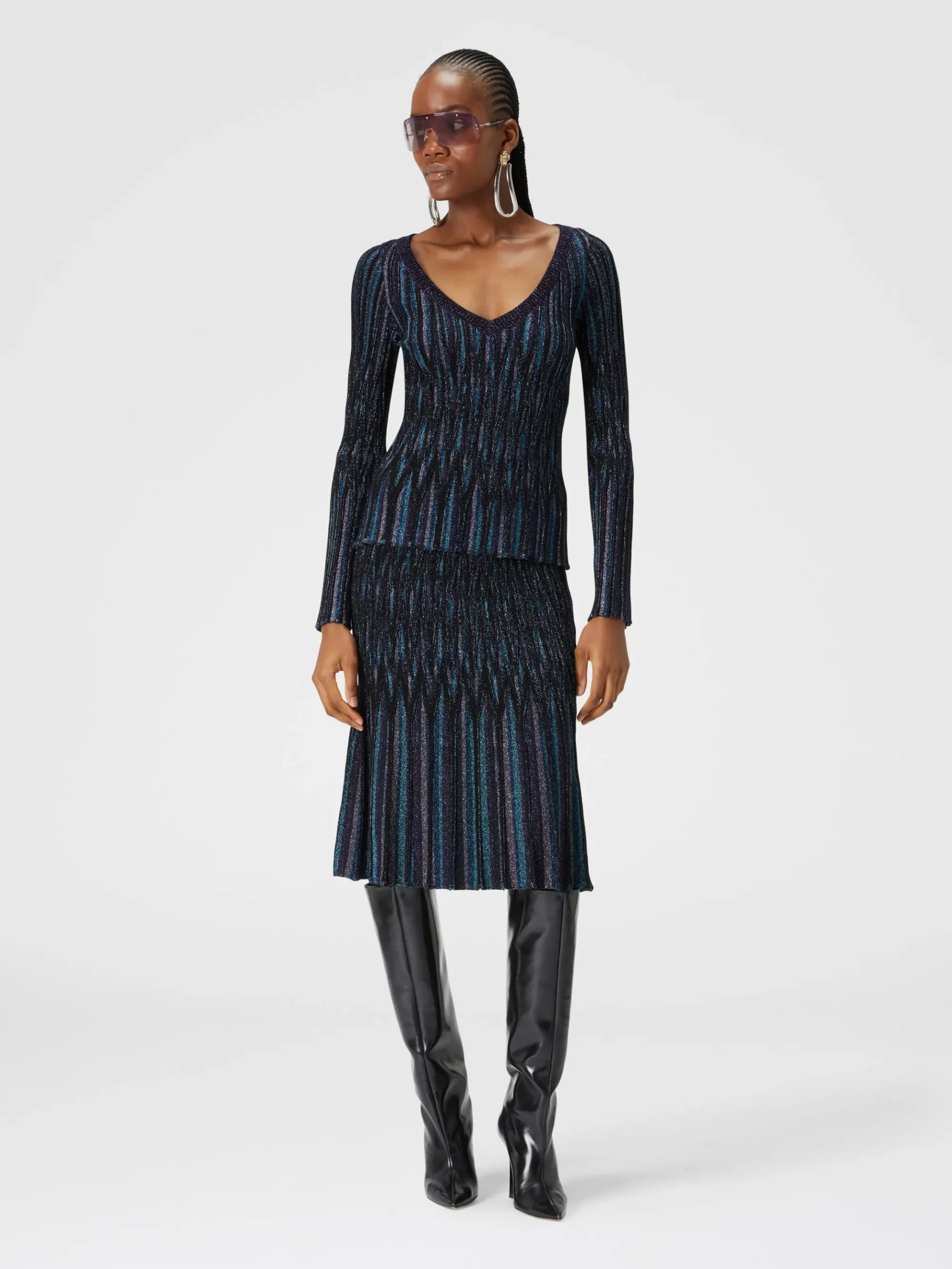 Flared midi skirt with lamé diamond motif