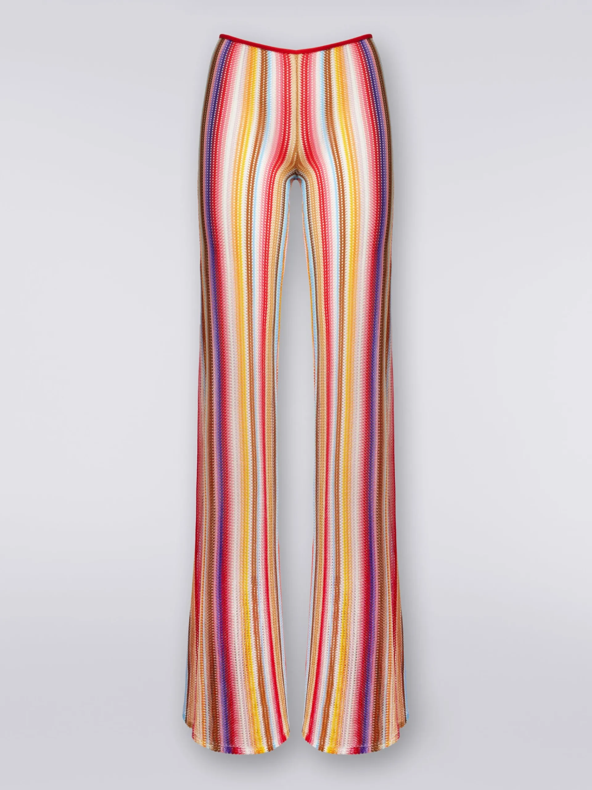 Flared trousers in striped crochet