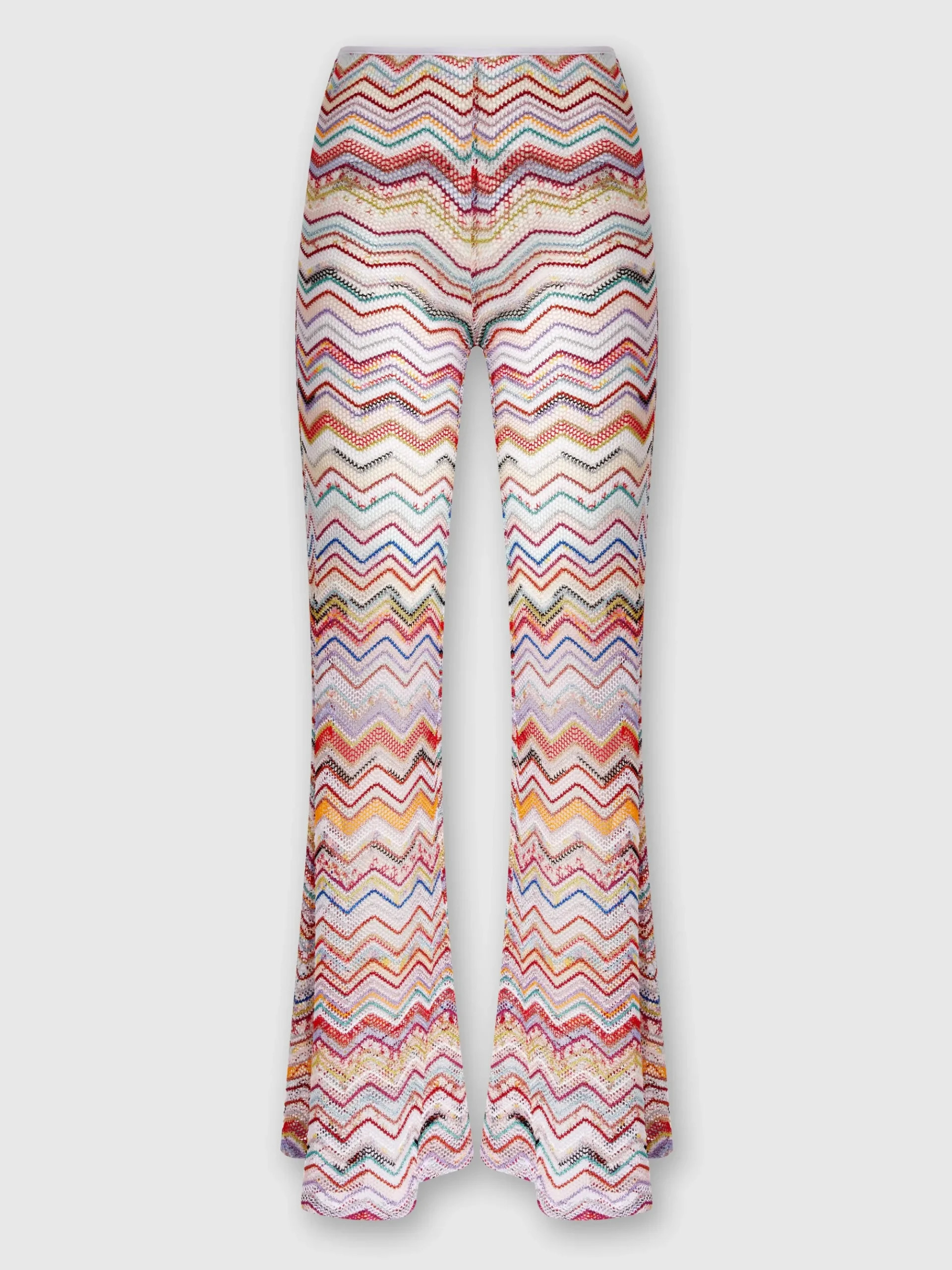 Flared trousers in zigzag crochet with lurex