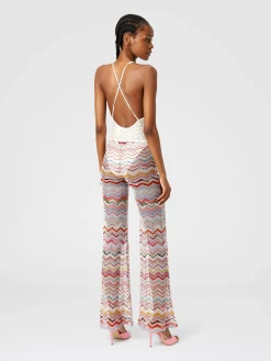 Flared trousers in zigzag crochet with lurex