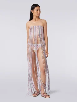 Fringed bustier cover up dress with lurex