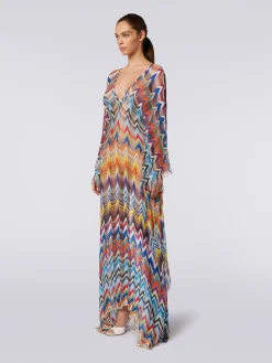 Fringed long cover-up kaftan with lurex