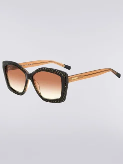 Geometric frame sunglasses with fabric inserts