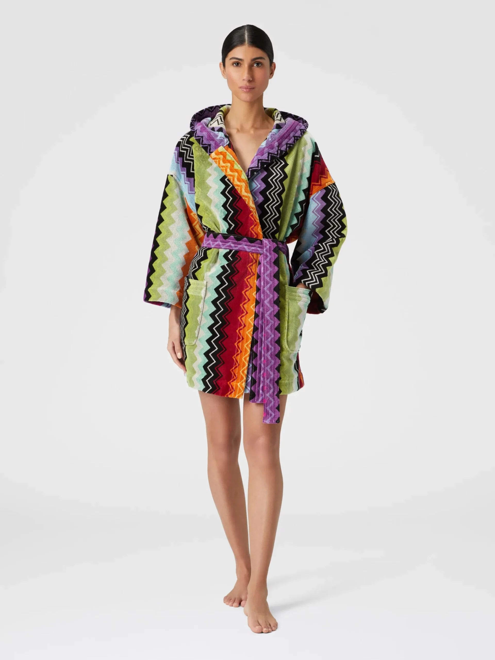 Giacomo bathrobe in cotton terry with zigzag pattern