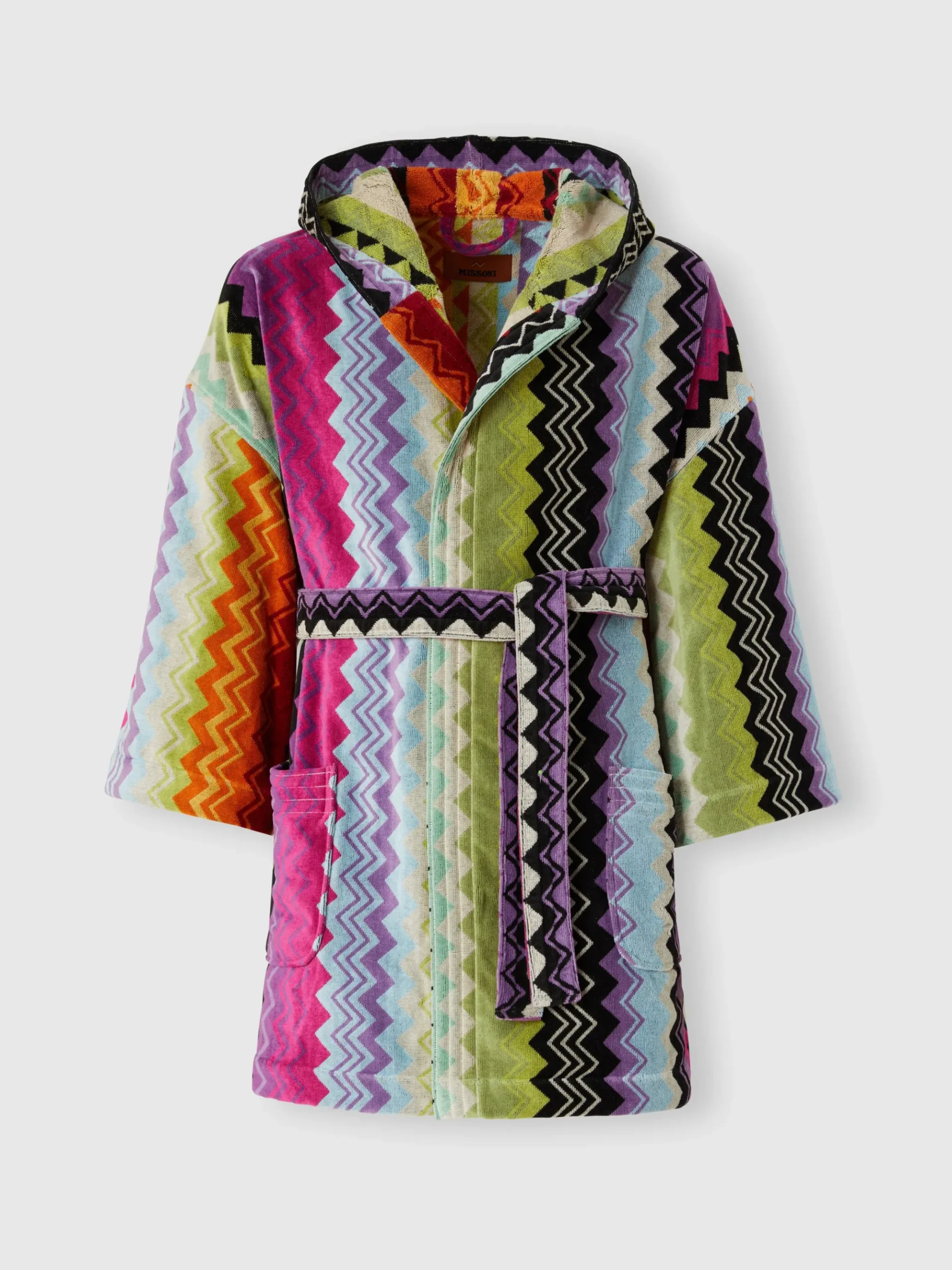 Giacomo bathrobe in cotton terry with zigzag pattern