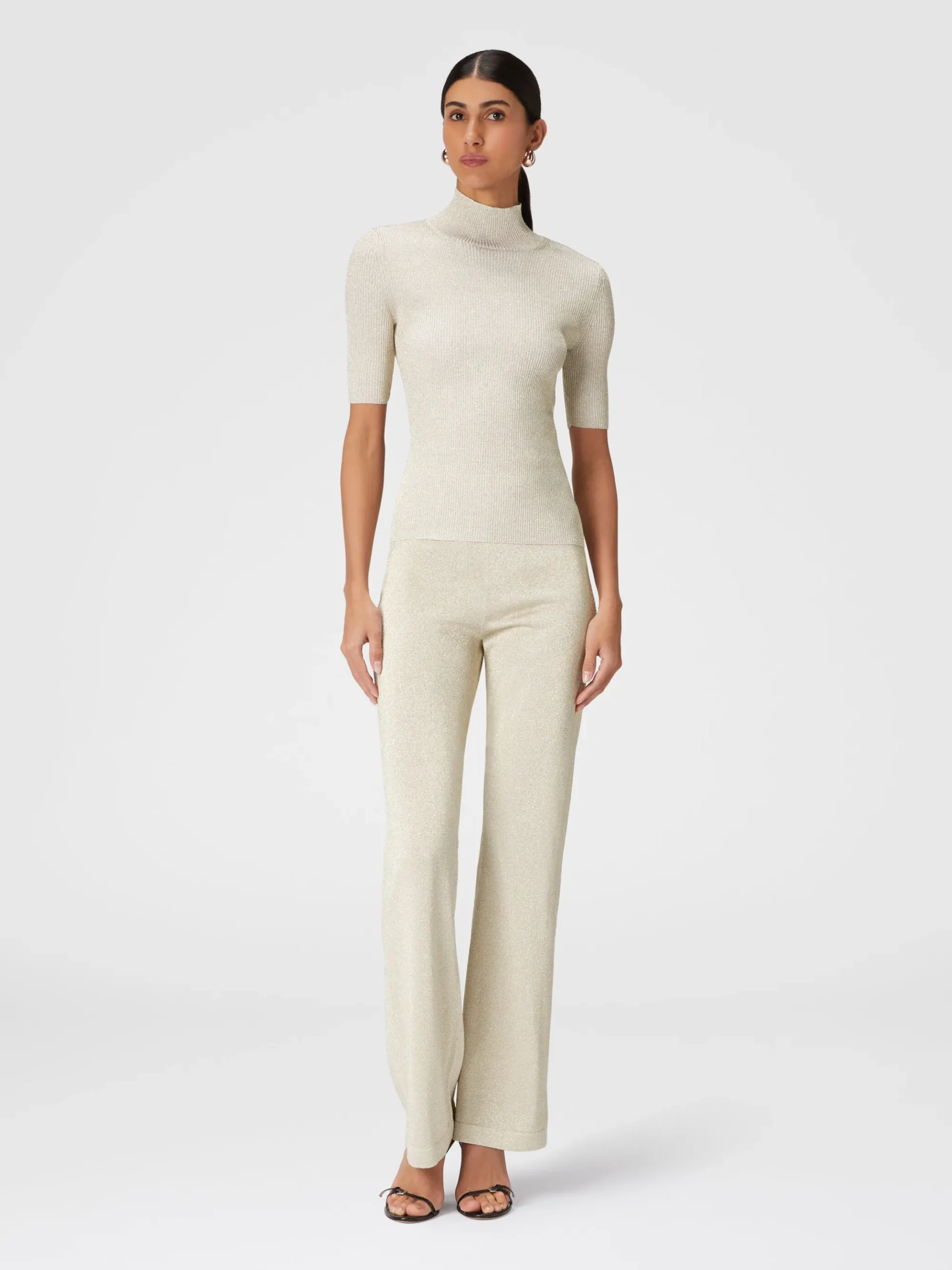 Glitter-effect viscose straight trousers