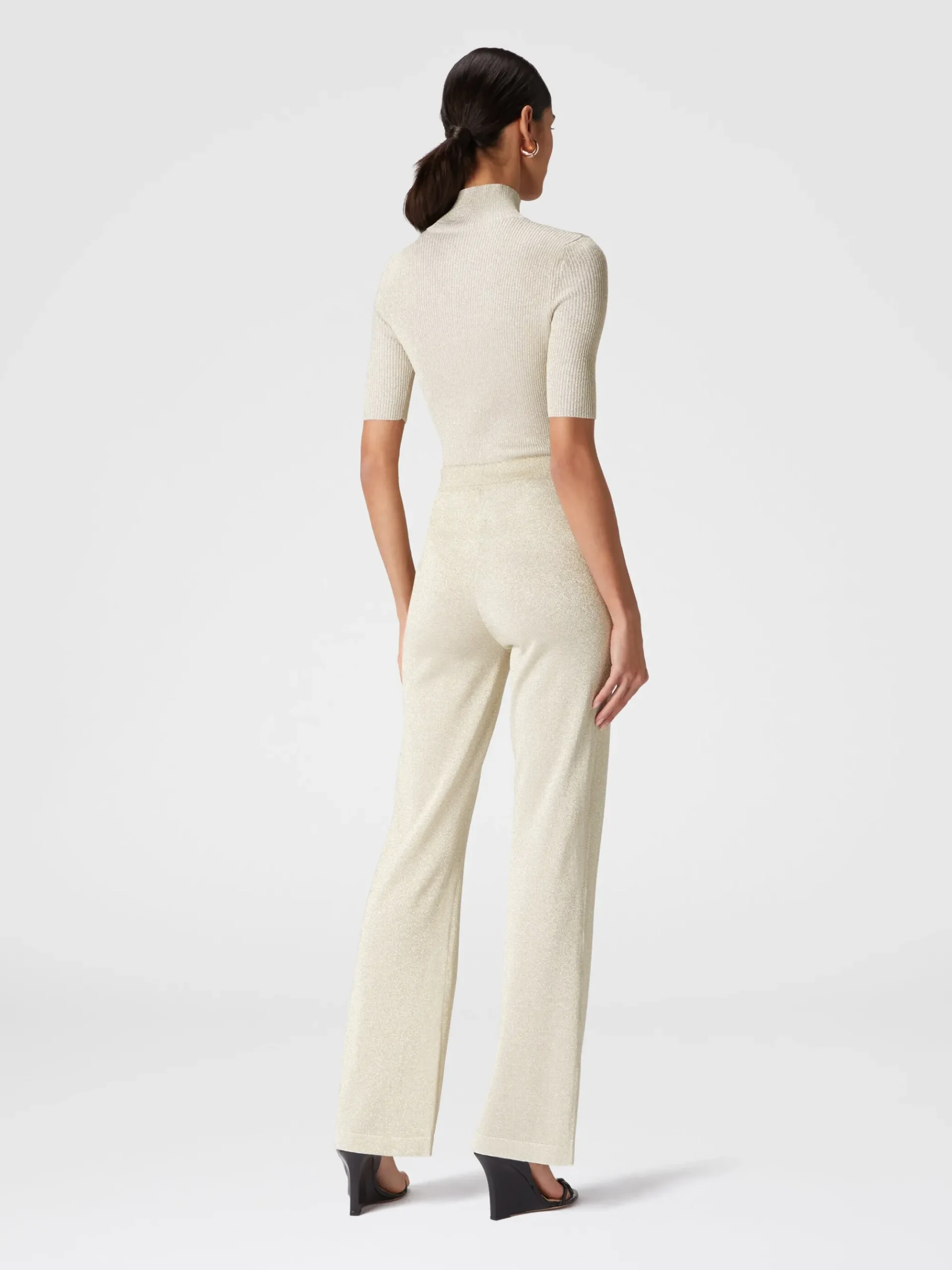 Glitter-effect viscose straight trousers