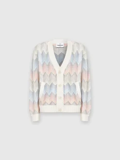Gradient chevron cotton blend cardigan with pockets