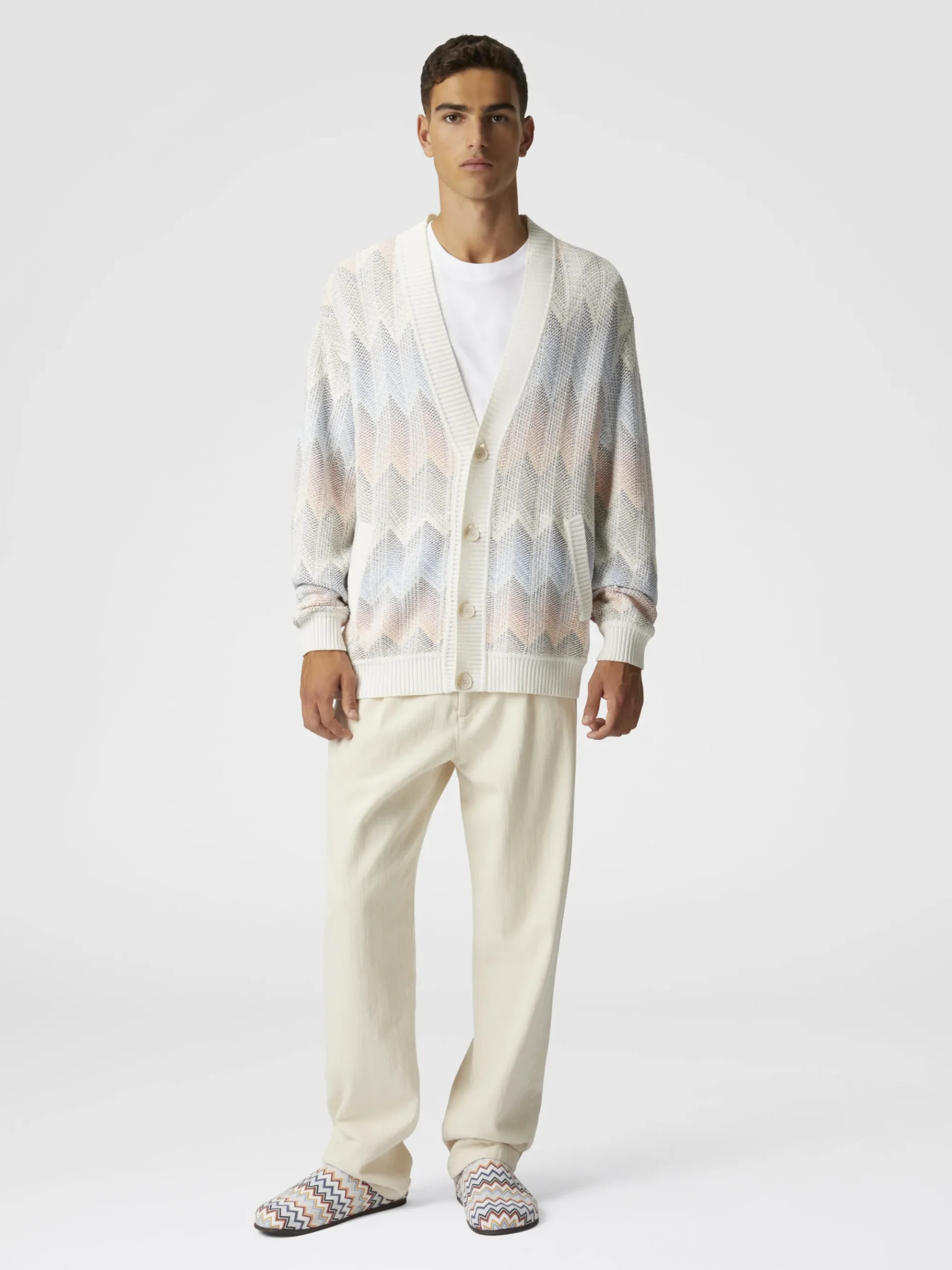 Gradient chevron cotton blend cardigan with pockets