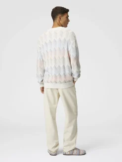 Gradient chevron cotton blend cardigan with pockets