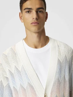 Gradient chevron cotton blend cardigan with pockets