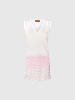 Gradient chevron viscose V-neck mini-dress