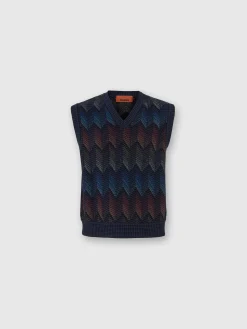 Gradient cotton chevron blend vest with V-neck
