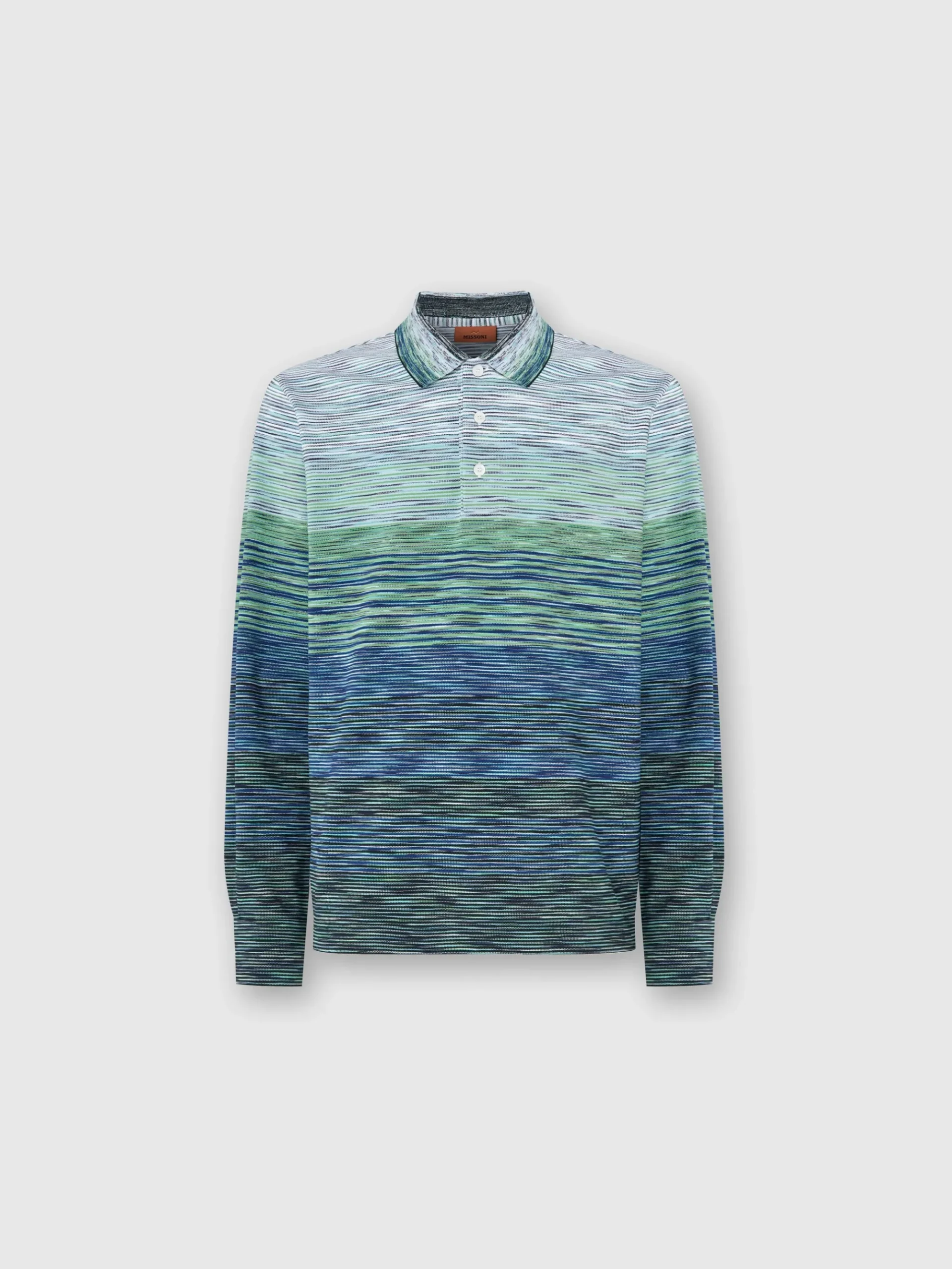 Gradient slub cotton piqué polo shirt with long sleeves
