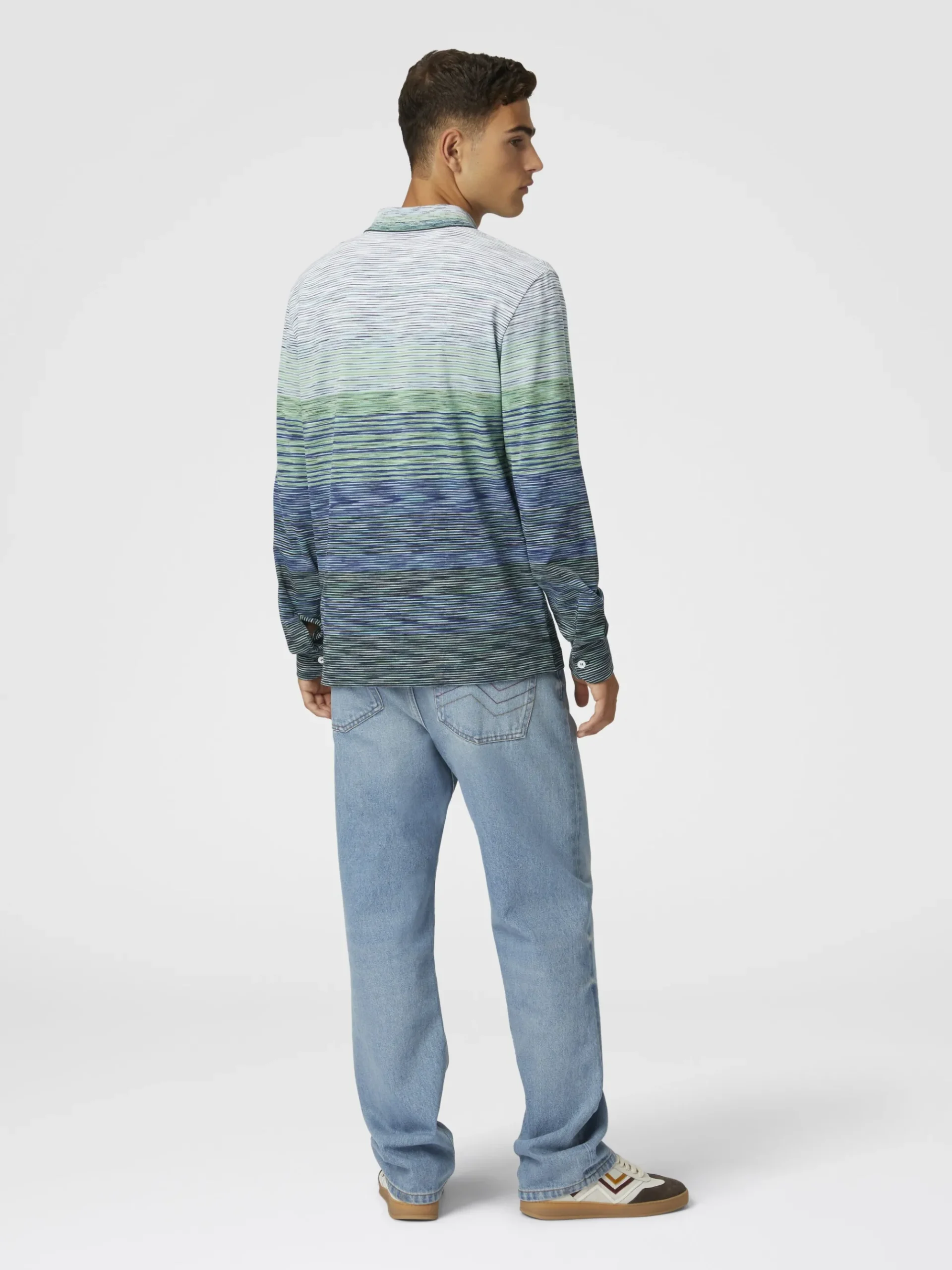 Gradient slub cotton piqué polo shirt with long sleeves