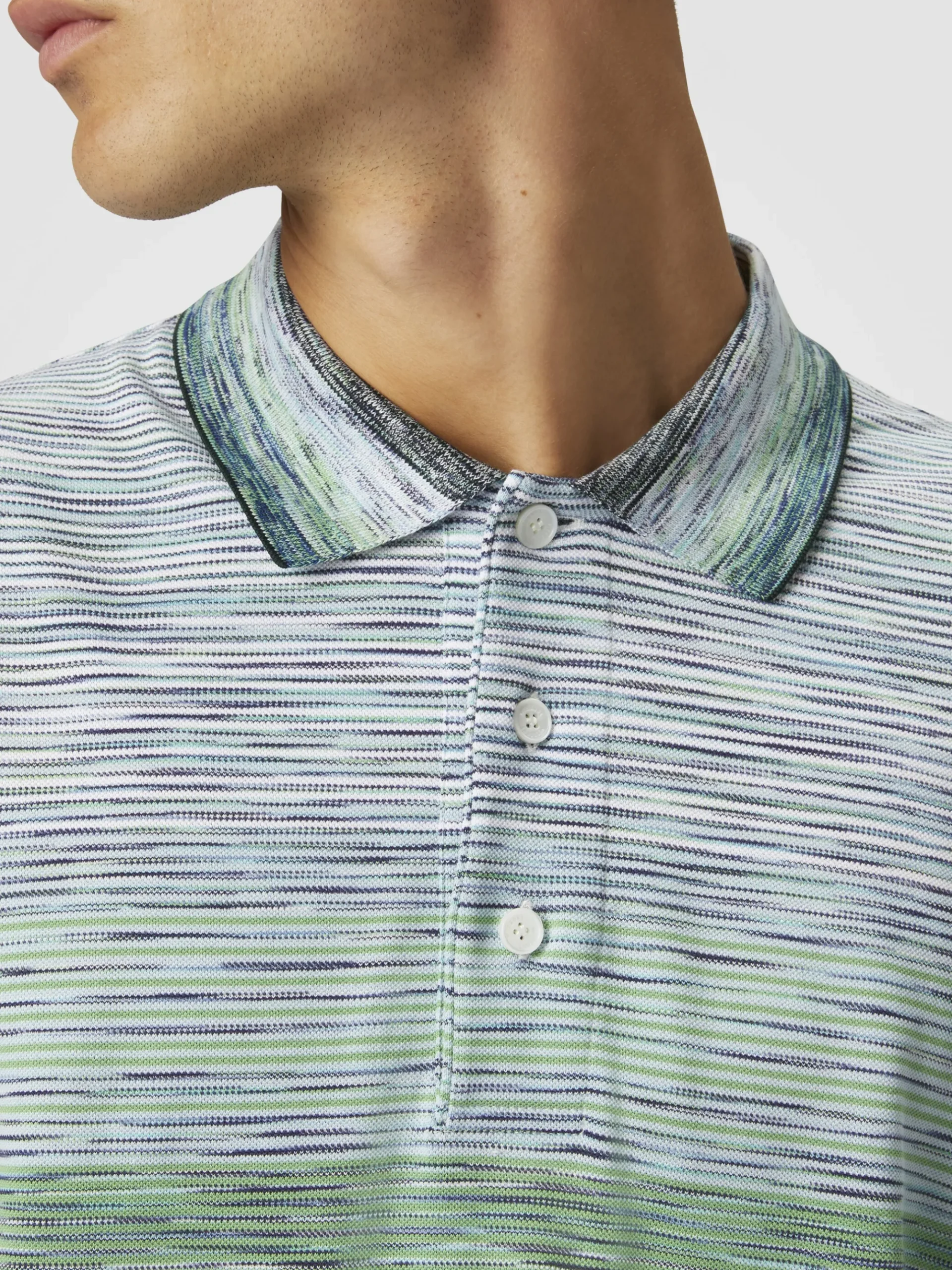 Gradient slub cotton piqué polo shirt with long sleeves