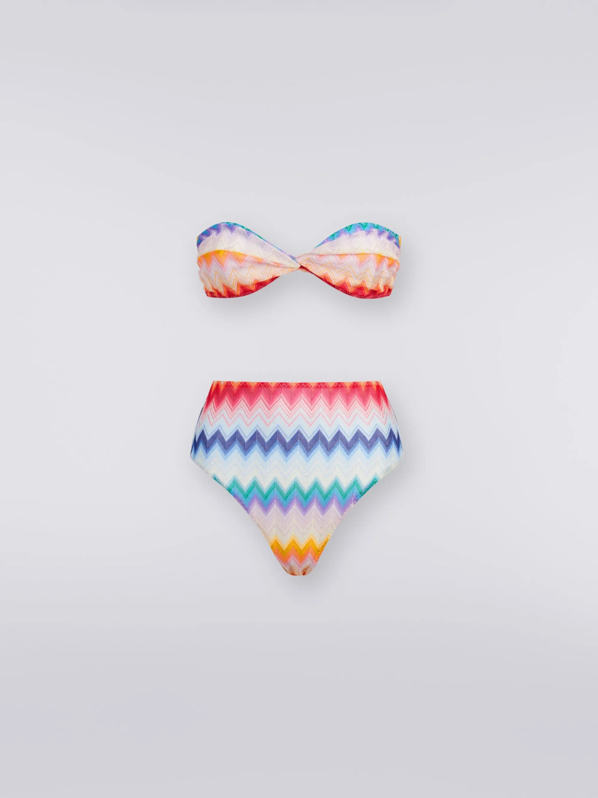 High-waisted bikini bottom in zigzag print fabric