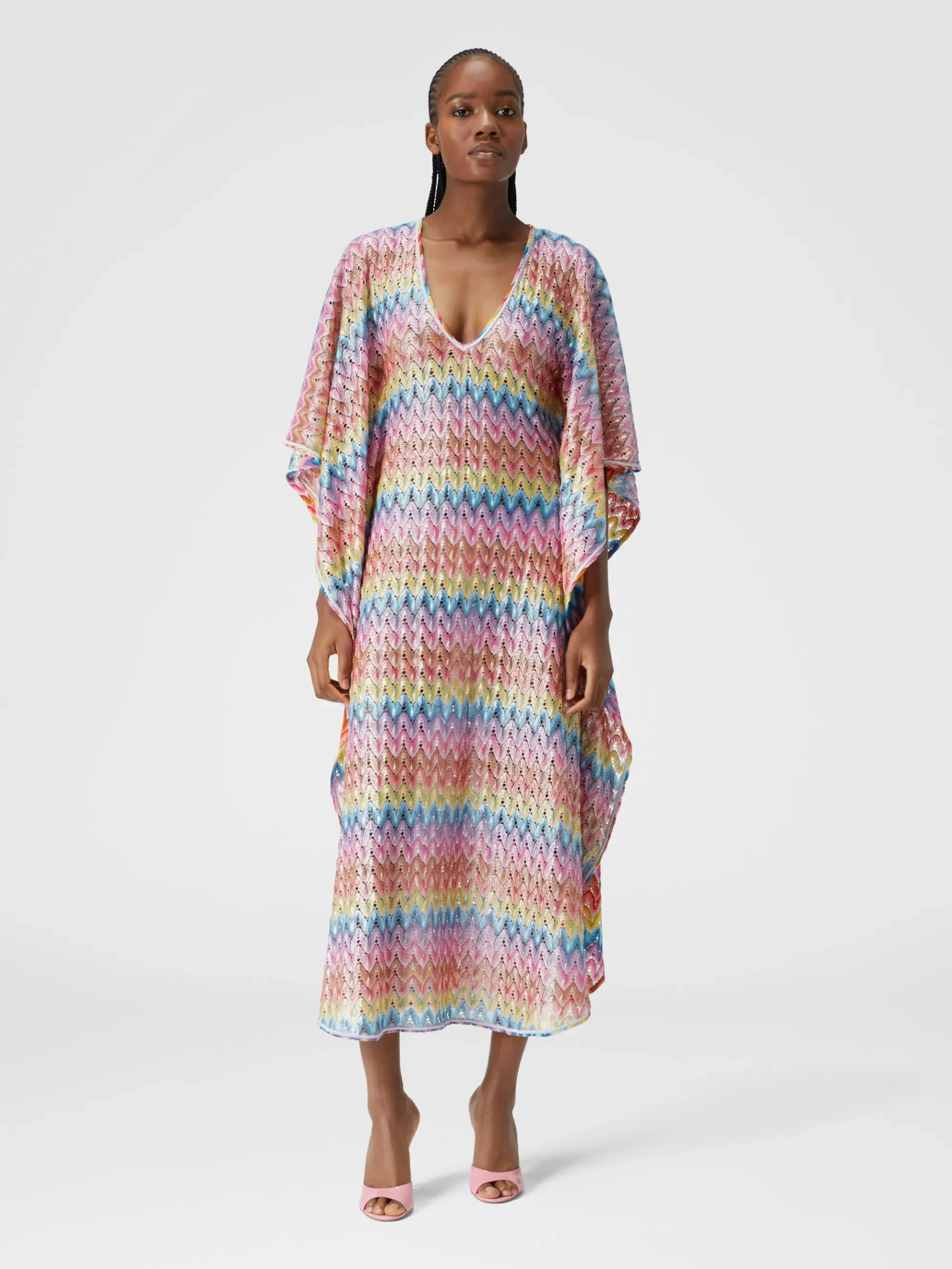 Kaftan long cover-up in coated lace