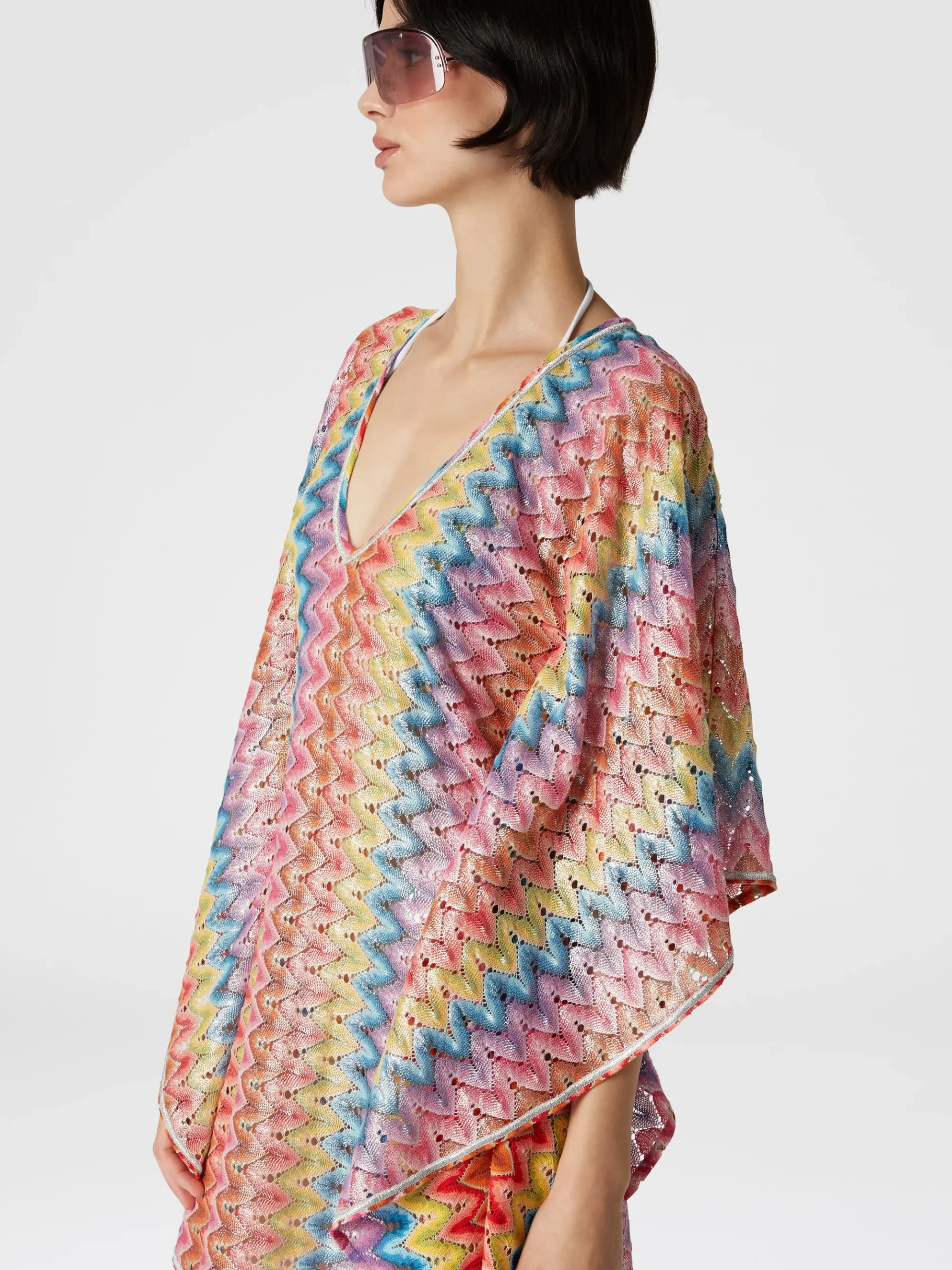 Kaftan short cover-up in coated lace