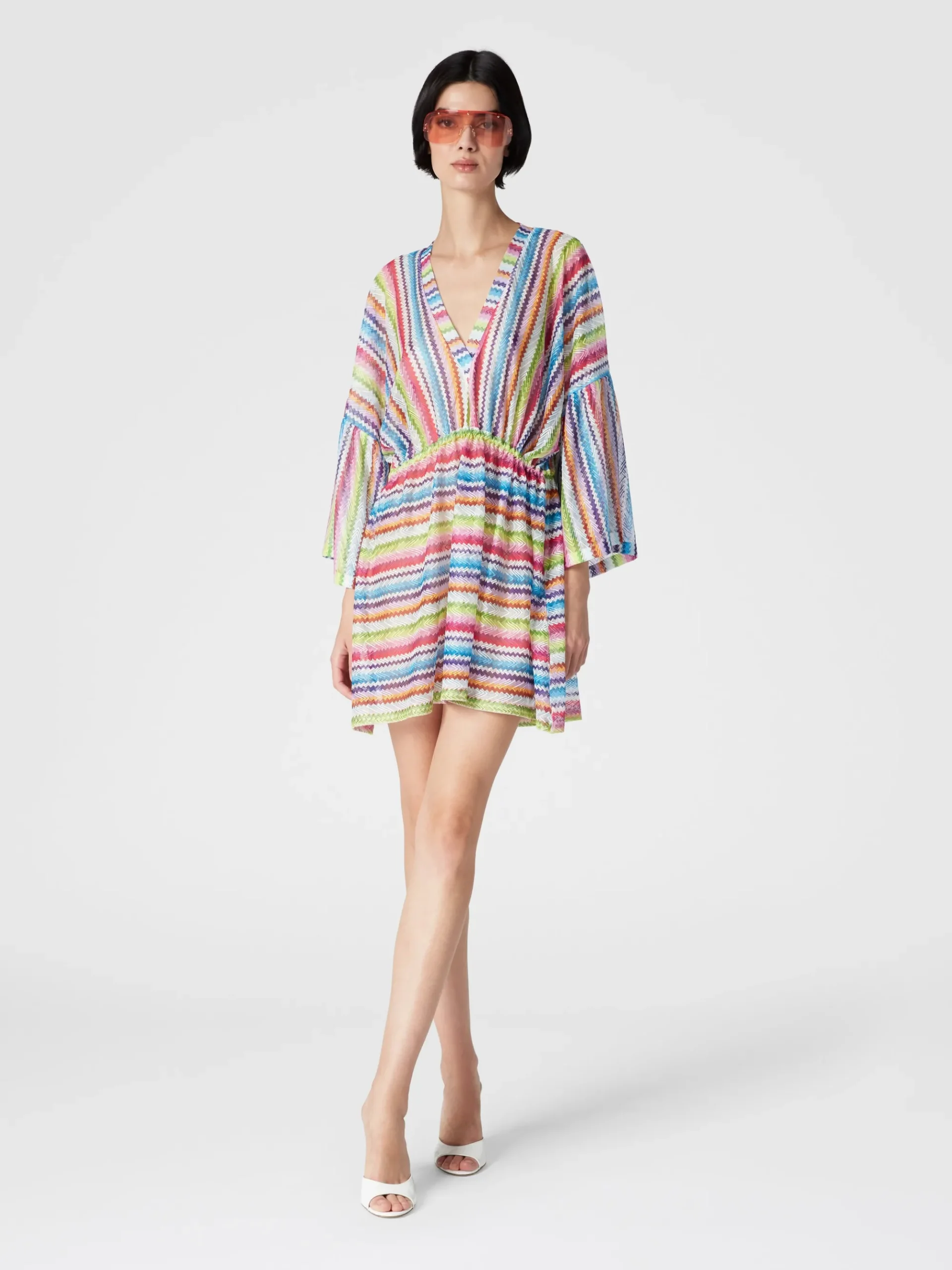 Kaftan short cover-up with zig zag print