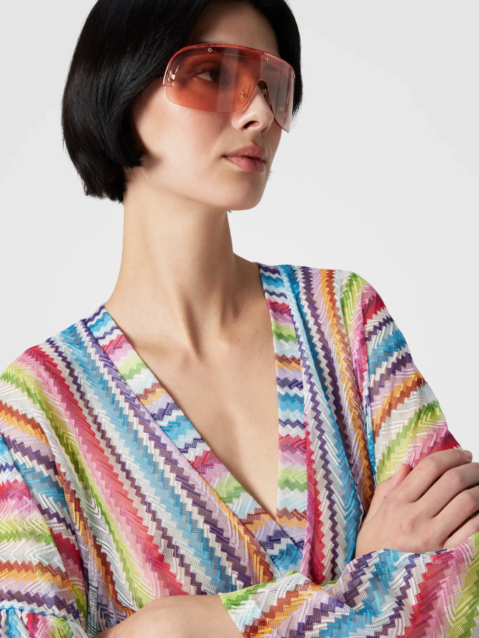 Kaftan short cover-up with zig zag print