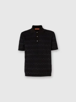 Knitted polo shirt in a cotton and viscose blend zigzag