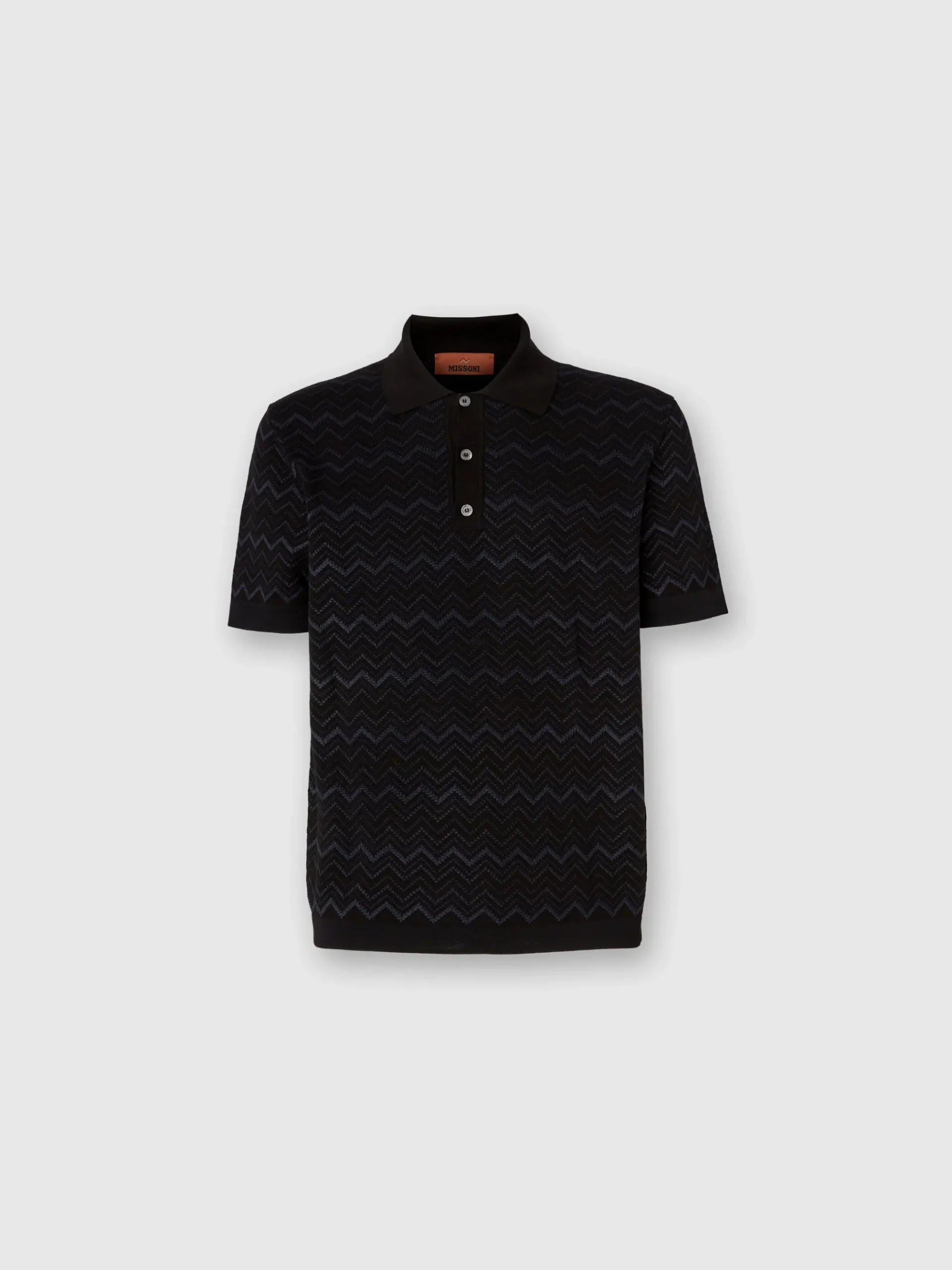 Knitted polo shirt in a cotton and viscose blend zigzag