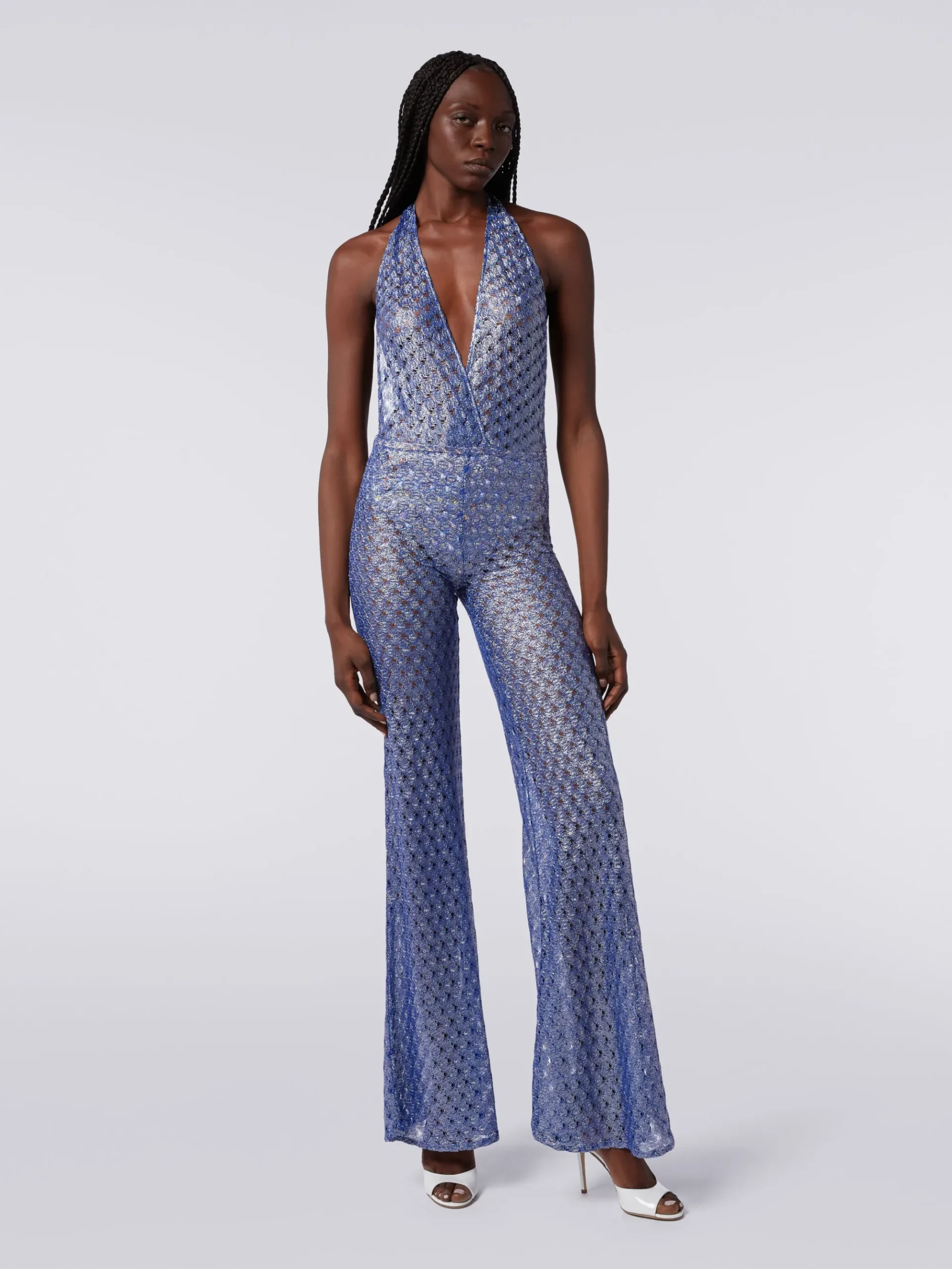 Lace-effect jumpsuit with V neckline