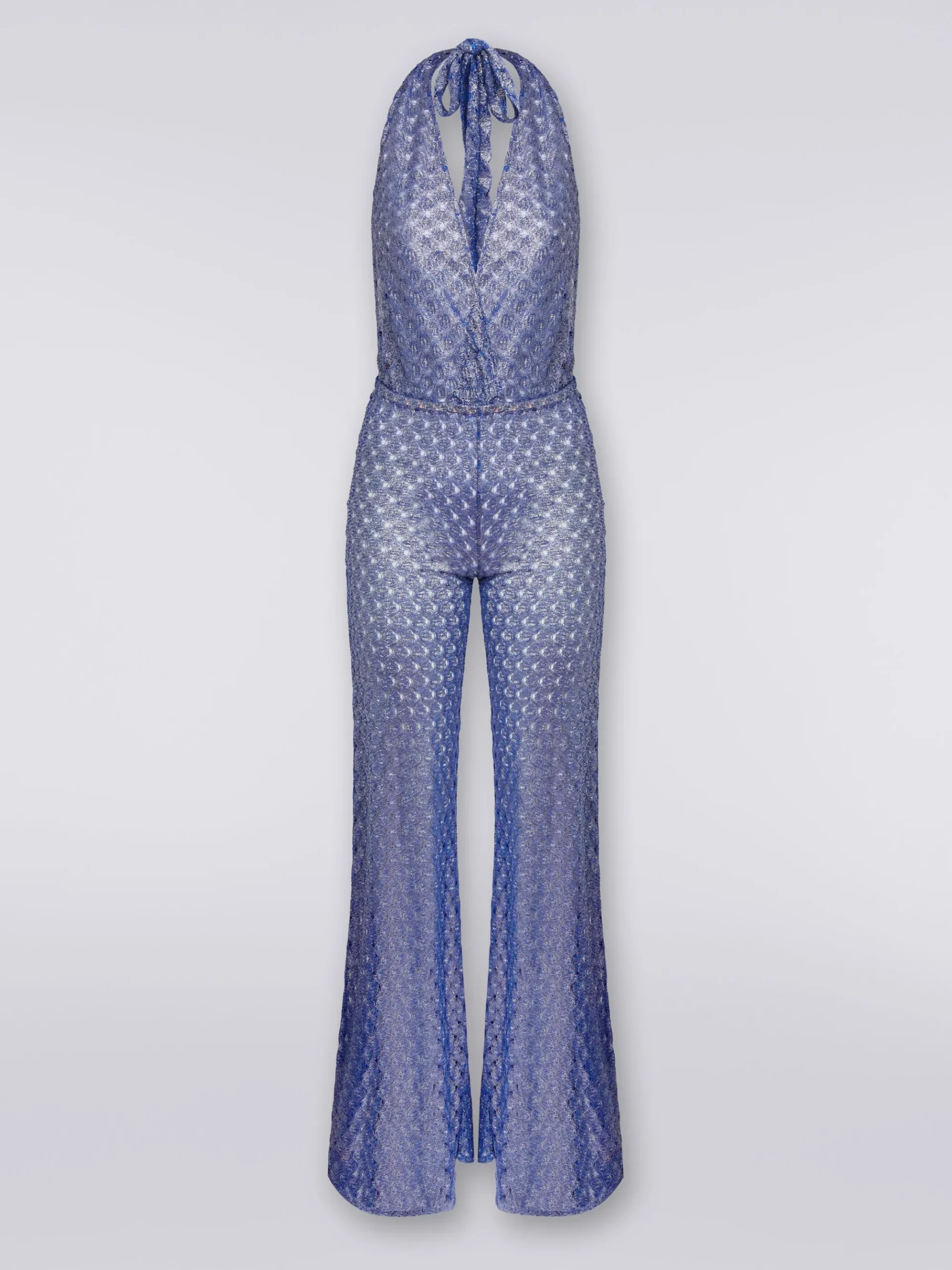 Lace-effect jumpsuit with V neckline